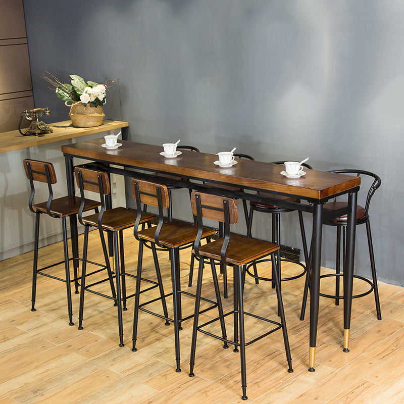 Wood Top Bar-height Table Black Legs and Metal Base Bar Table