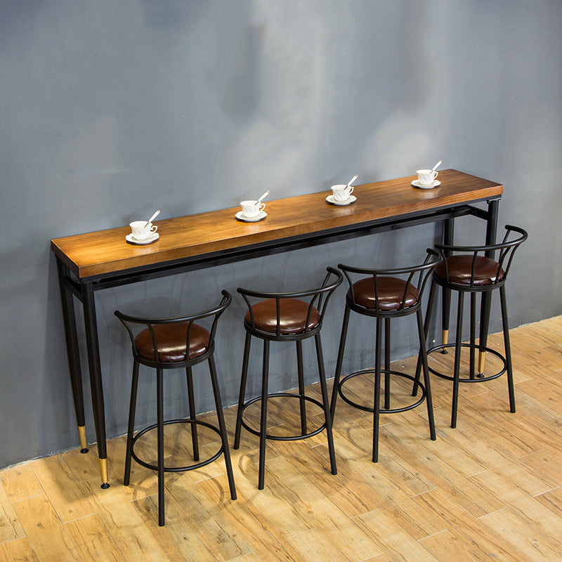 Wood Top Bar-height Table Black Legs and Metal Base Bar Table