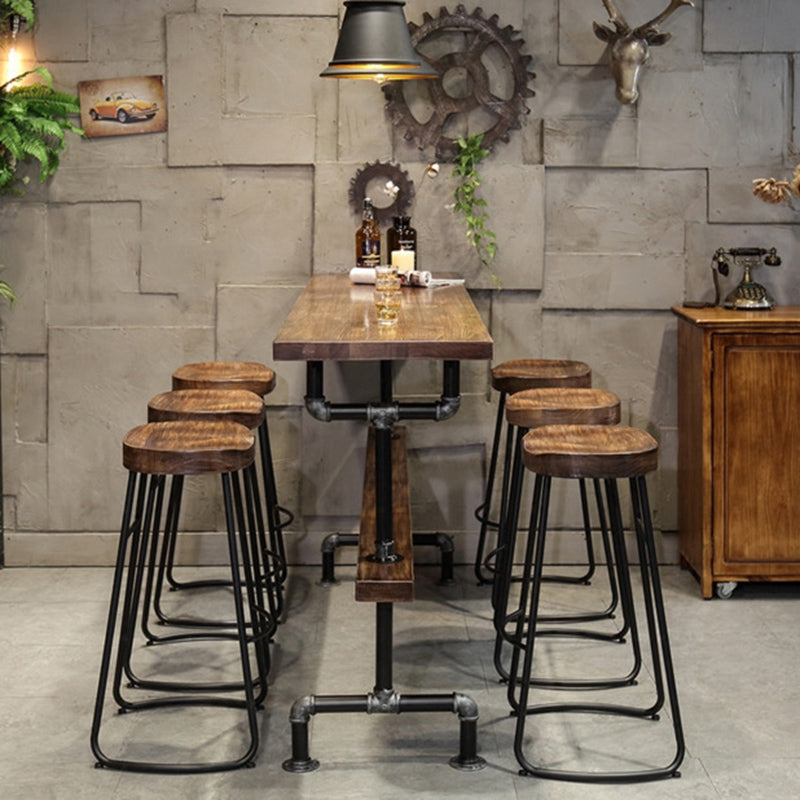 Wood Top Bar-height Table Black and Metal Legs Bar Table for Living Room