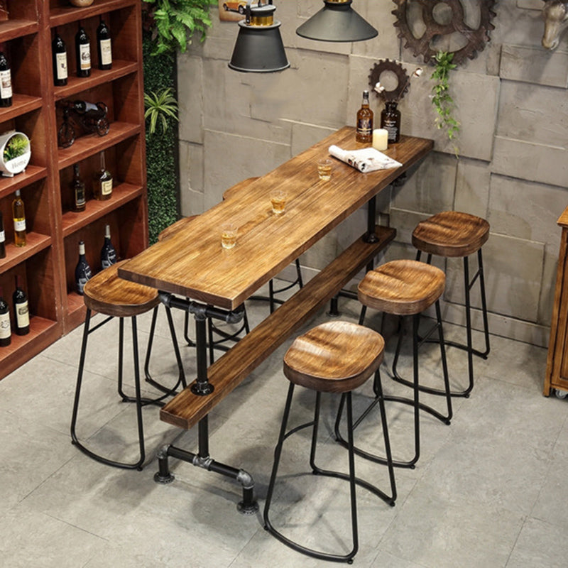 Wood Top Bar-height Table Black and Metal Legs Bar Table for Living Room