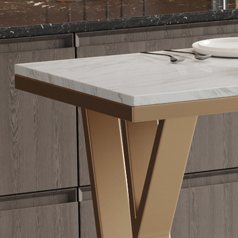 Glam Bar-height Table White Rectangular Pub Table with Gold Base