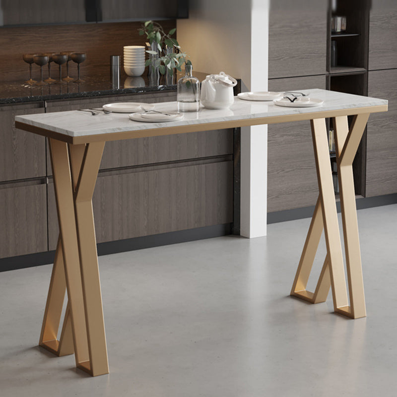 Glam Bar-height Table White Rectangular Pub Table with Gold Base