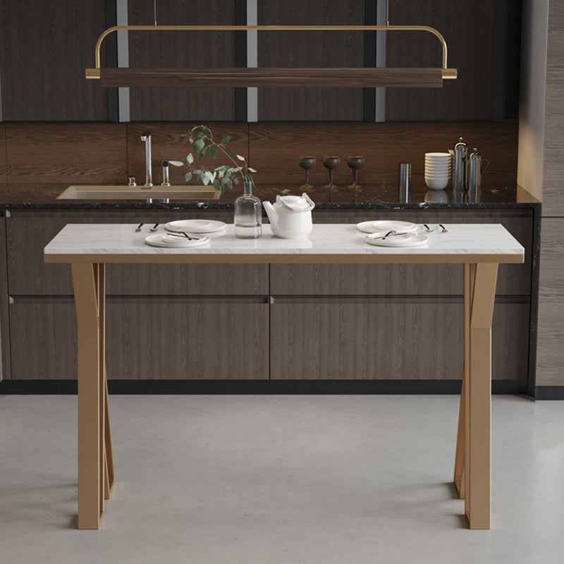 Glam Bar-height Table White Rectangular Pub Table with Gold Base