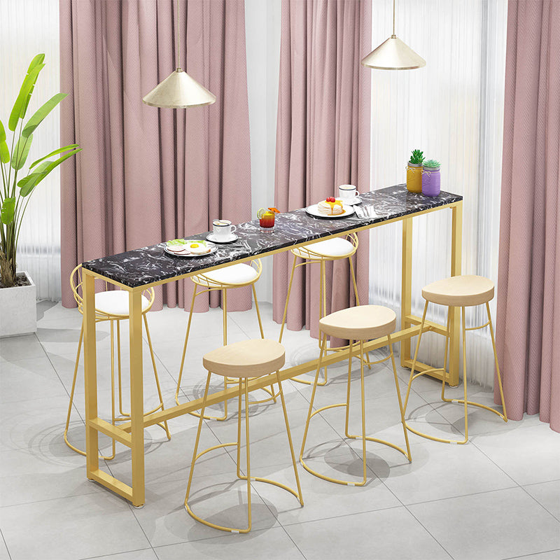 Glam Bar-height Table Faux Marble Top Pub Table with Gold Base