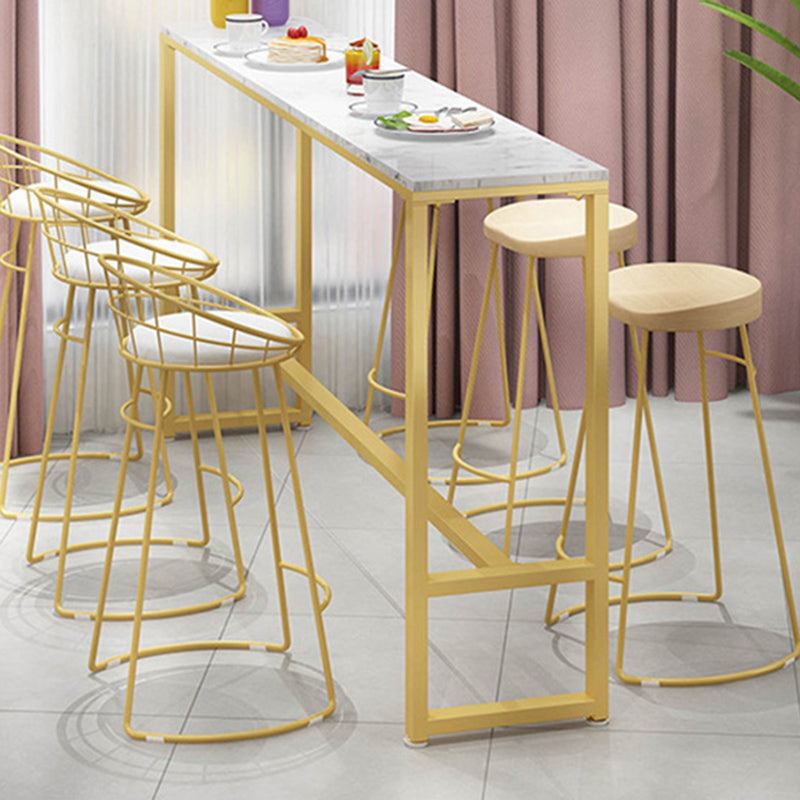 Glam Bar-height Table Faux Marble Top Pub Table with Gold Base