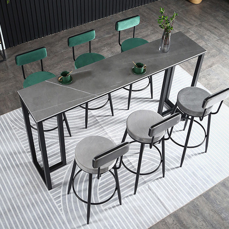 Industrial Bar-height Table Stone Top Pub Table with Black Base