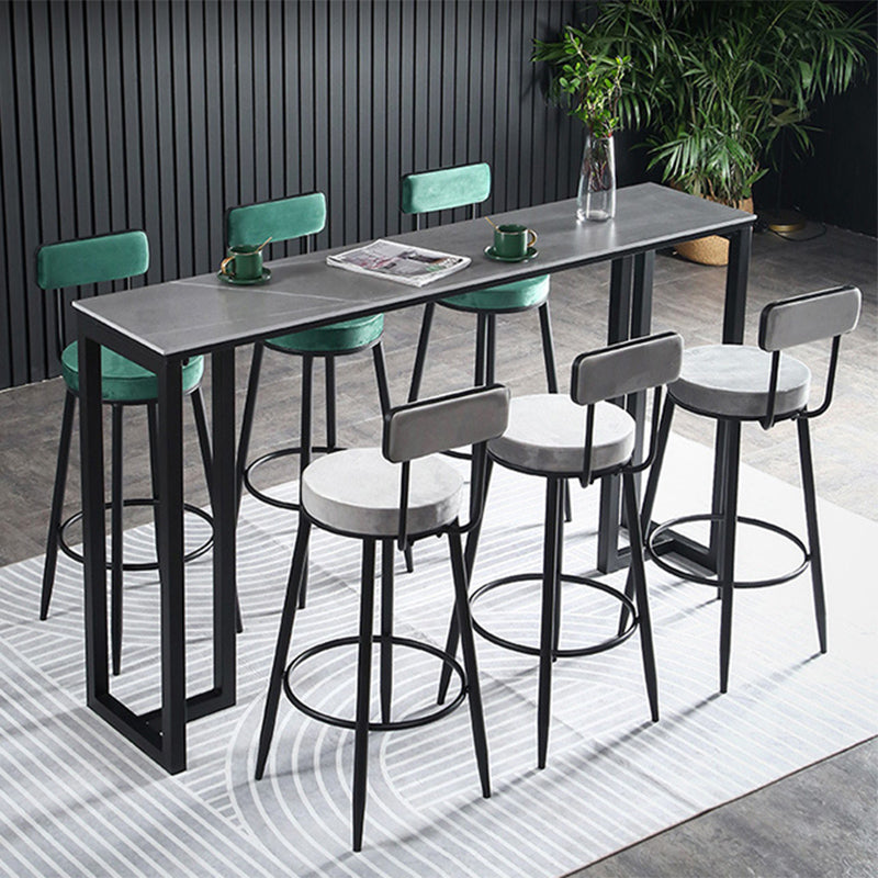 Industrial Bar-height Table Stone Top Pub Table with Black Base