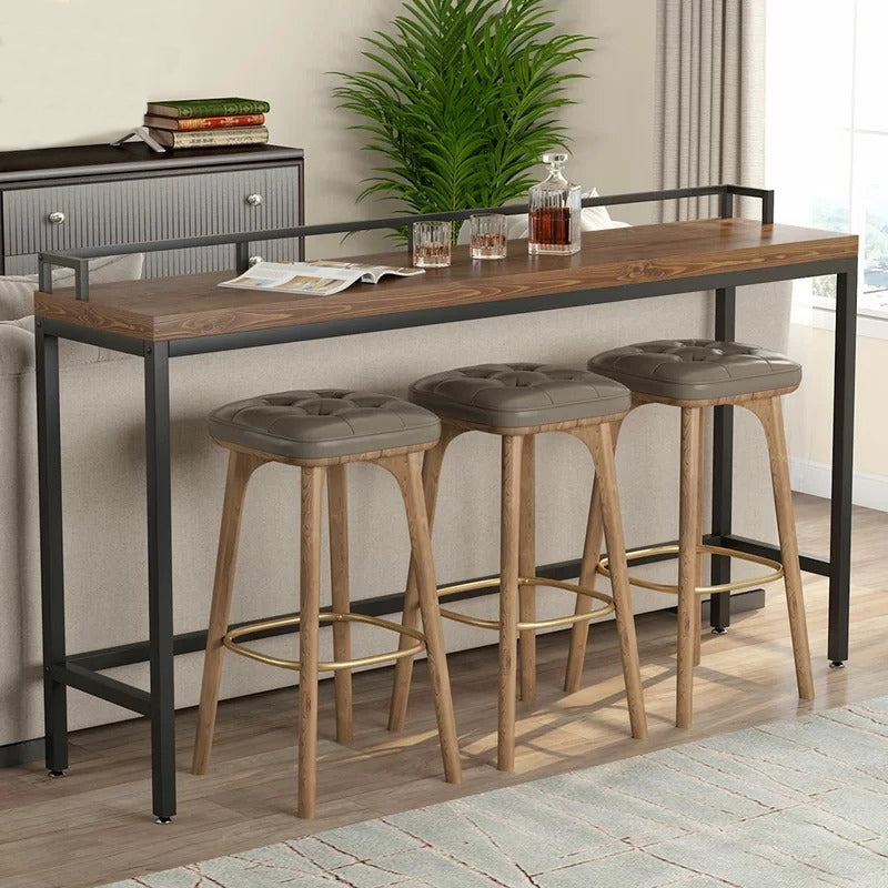 Industrial Bar-height Table Solid Wood Top Pub Table with Black Base