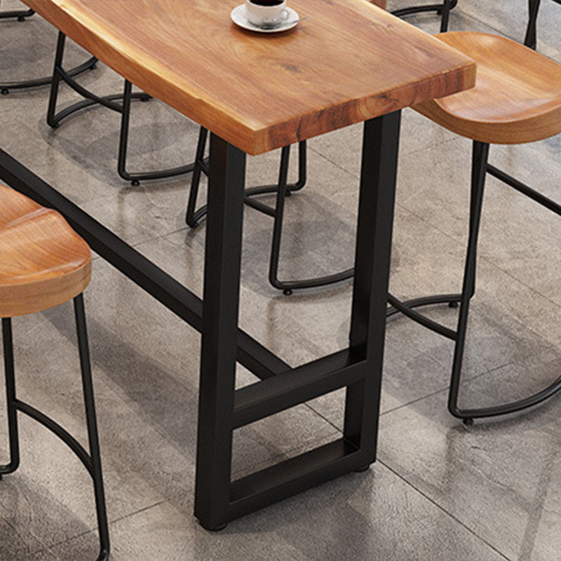 Modern Bar Height Pub Table Solid Wood Top Pub Table with Black Base