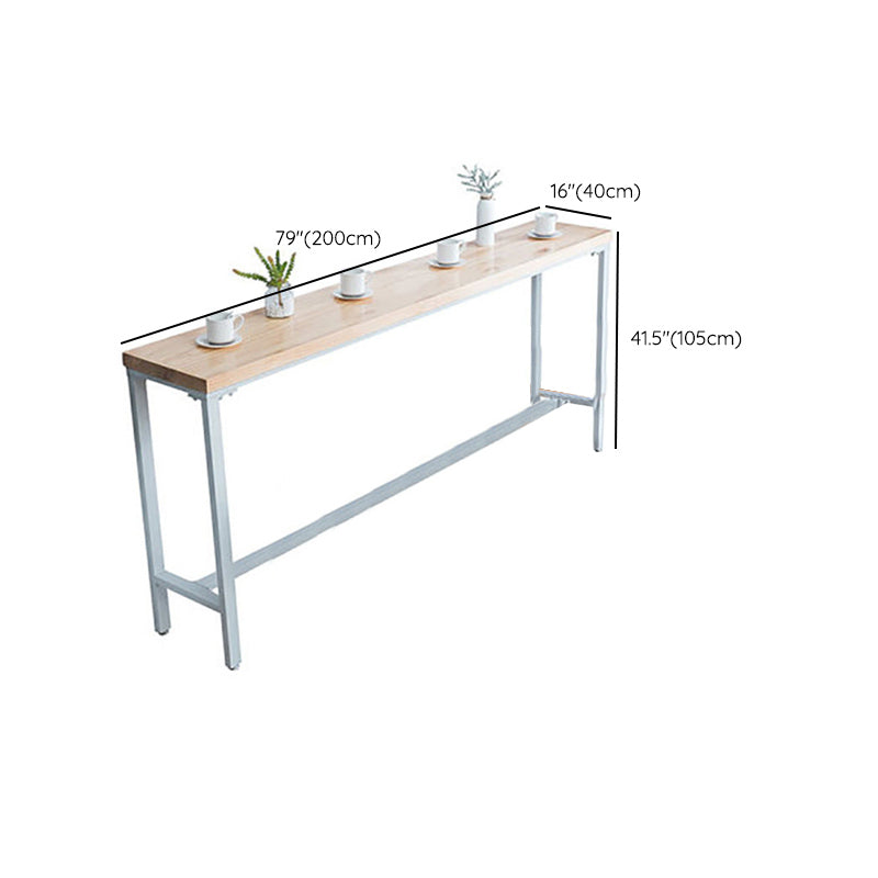 Rectangular Bar-height Table Solid Wood Top Pub Table with Metal Base