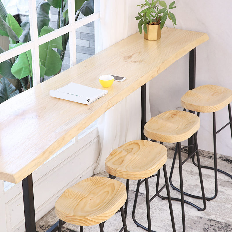 Rectangular Bar-height Table Wood Top Pub Table with Black Base