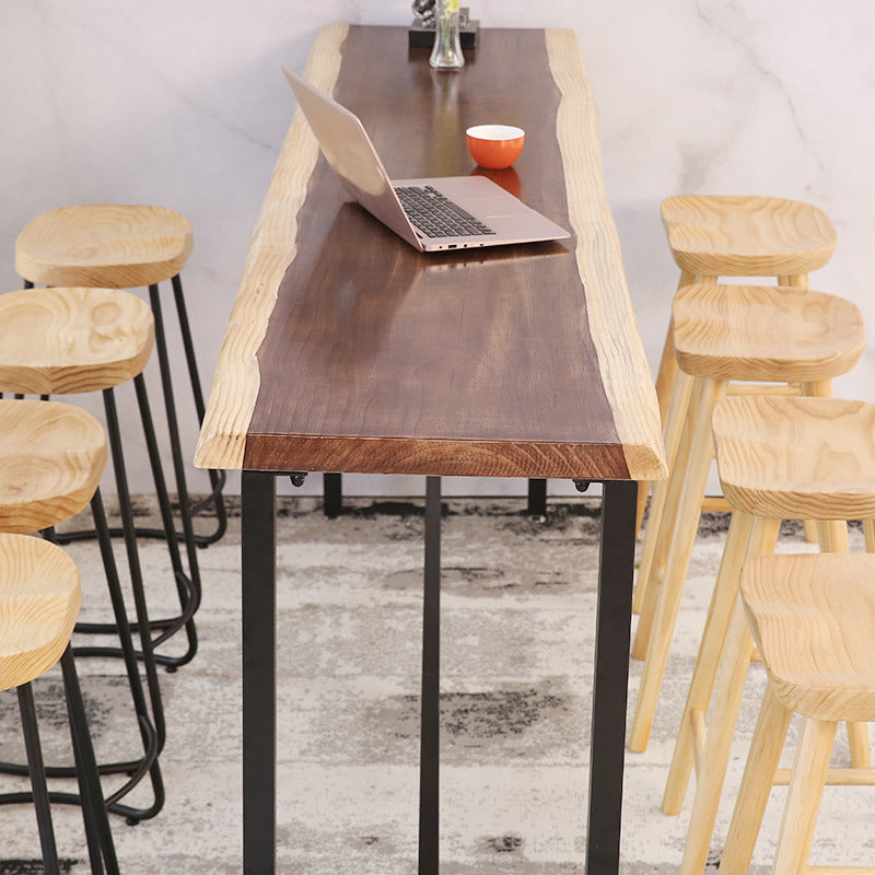 Rectangular Bar-height Table Wood Top Pub Table with Black Base