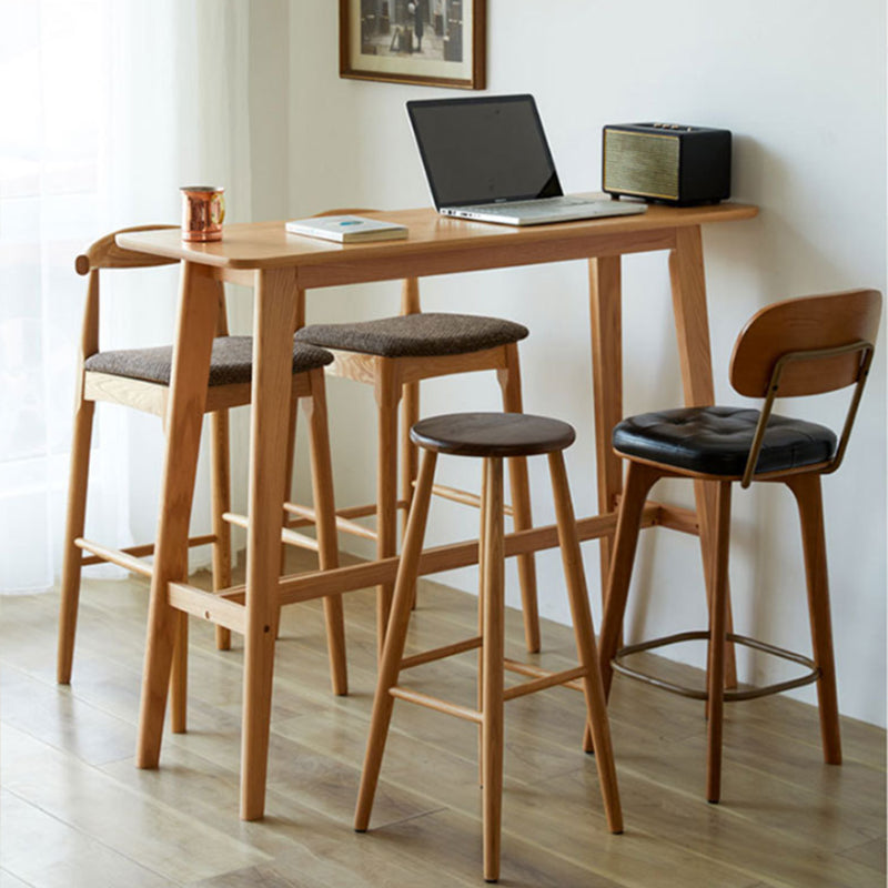 Modern Style Rectangle Bar Table Brown Solid Wood Bar Dining Table with Footrest