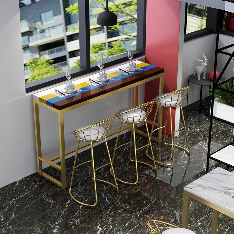 Glam Style Rectangle Bar Table Fixed Bar Dining Table with Footrest