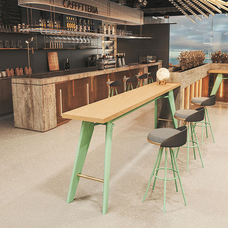 Glam Style Rectangle Bar Table Solid Wood Fixed Bar Dining Table with 4 Legs