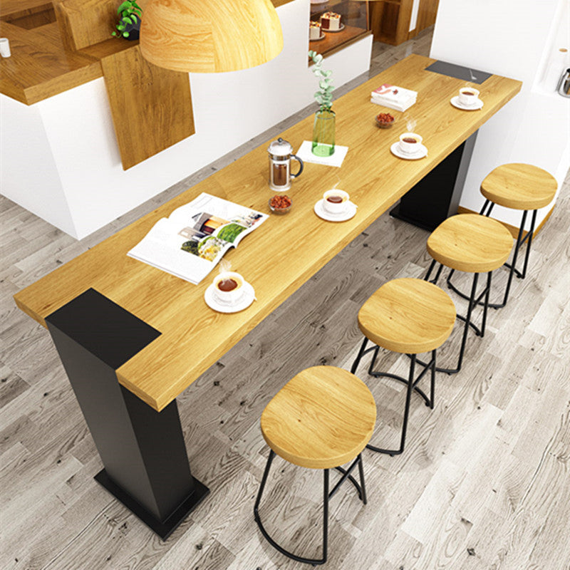 Industrial Rectangle Bar Table Pine Solid Wood Bar Dining Table with Double Pedestal