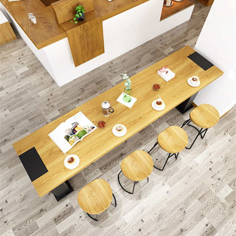 Industrial Rectangle Bar Table Pine Solid Wood Bar Dining Table with Double Pedestal