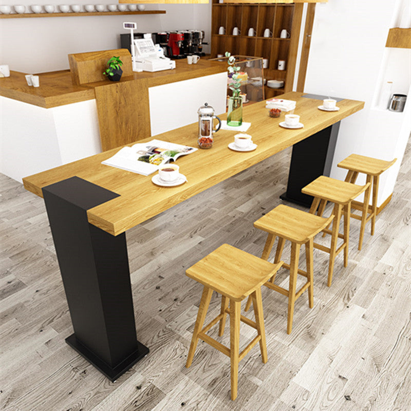 Industrial Rectangle Bar Table Pine Solid Wood Bar Dining Table with Double Pedestal