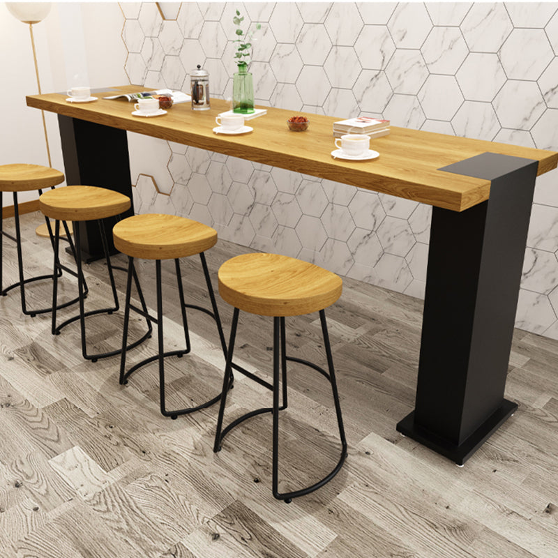 Industrial Rectangle Bar Table Pine Solid Wood Bar Dining Table with Double Pedestal