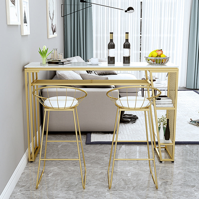 Contemporary Style Rectangle Bar Table Faux Marble Bistro Bar Desk with Storage