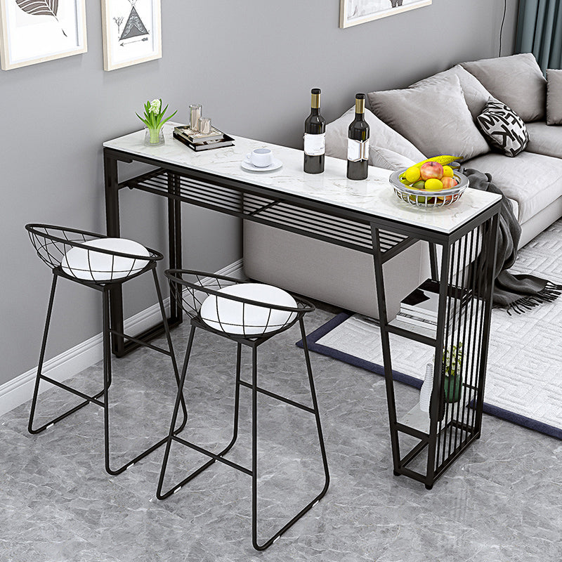 Contemporary Style Rectangle Bar Table Faux Marble Bistro Bar Desk with Storage