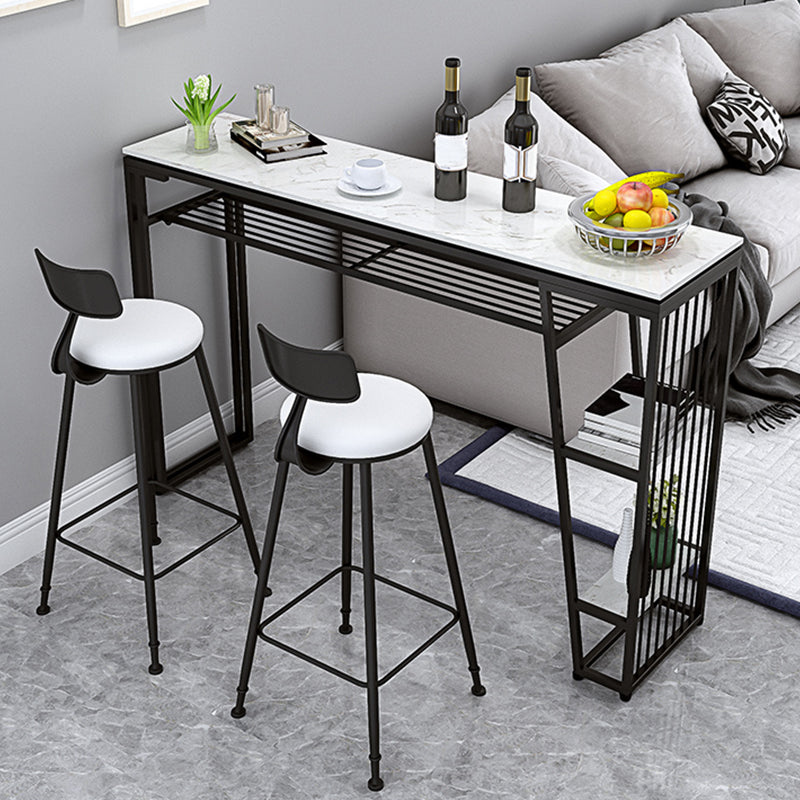 Contemporary Style Rectangle Bar Table Faux Marble Bistro Bar Desk with Storage