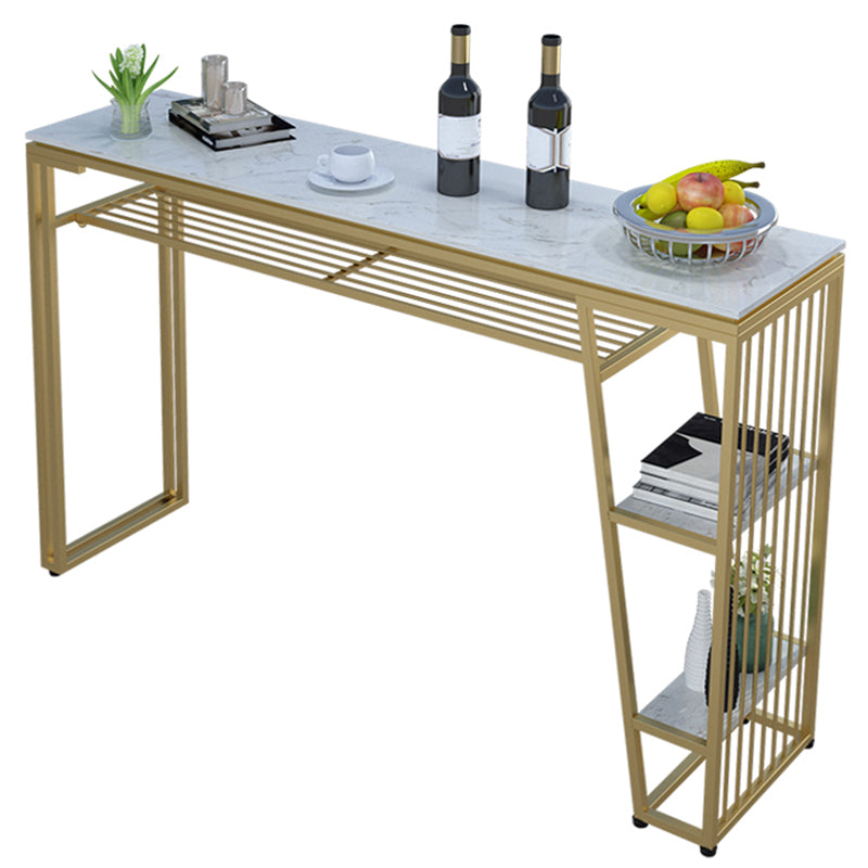 Contemporary Style Rectangle Bar Table Faux Marble Bistro Bar Desk with Storage
