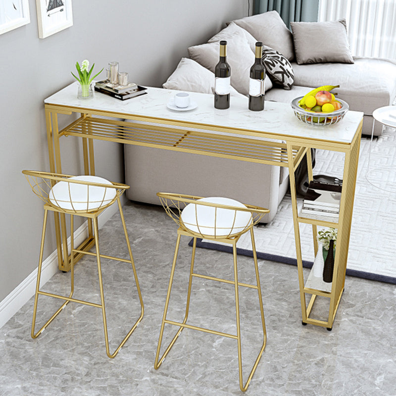 Contemporary Style Rectangle Bar Table Faux Marble Bistro Bar Desk with Storage