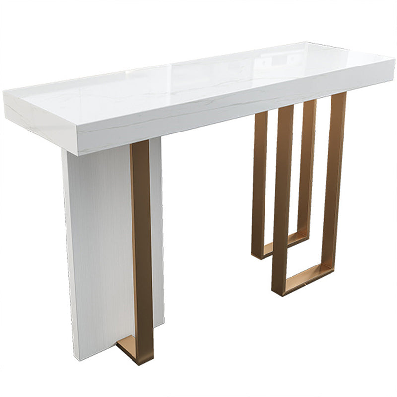 Glam Rectangle Bar Table Marble Double Pedestal Table for Indoor
