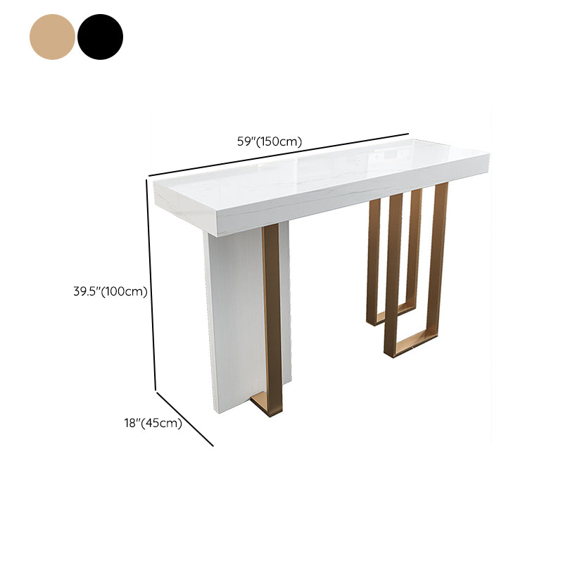 Glam Rectangle Bar Table Marble Double Pedestal Table for Indoor