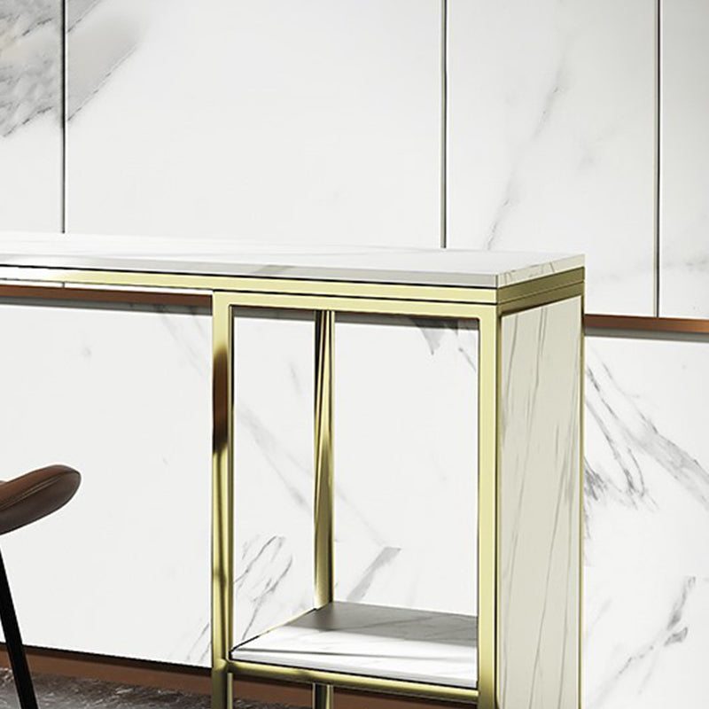 Glam Rectangle Bar Table Faux Marble Double Pedestal Table with Storage