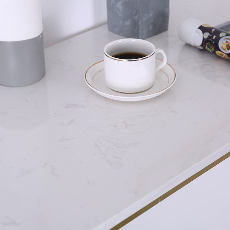 Glam Rectangle Bar Table Faux Marble Double Pedestal Table with Storage