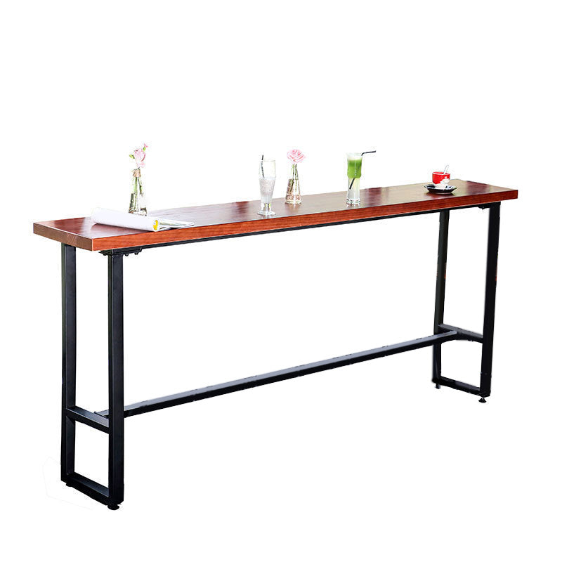 Rectangular Bar Height Table Solid Wood Top Bistro Pub Table with Black Base