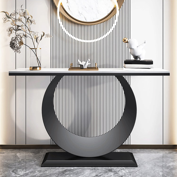 Glam Rectangle Console Table 31.5" Tall Stone Accent Table for Hall