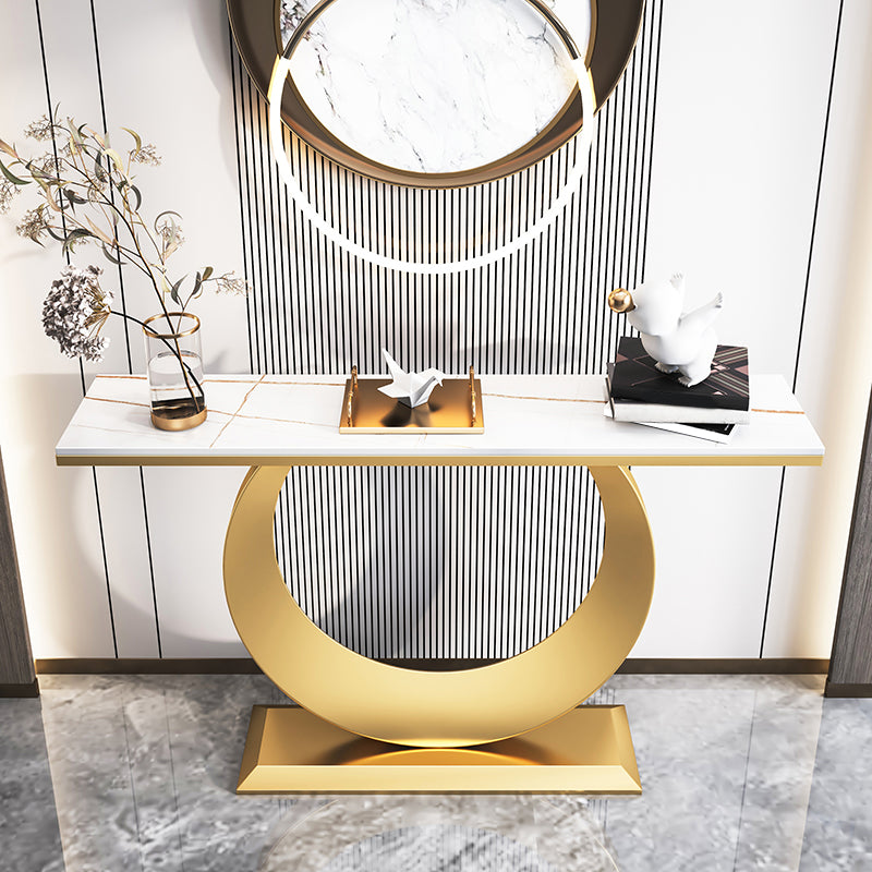Glam Rectangle Console Table 31.5" Tall Stone Accent Table for Hall