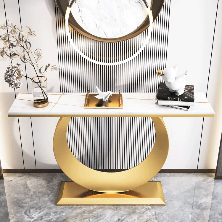 Glam Rectangle Console Table 31.5" Tall Stone Accent Table for Hall