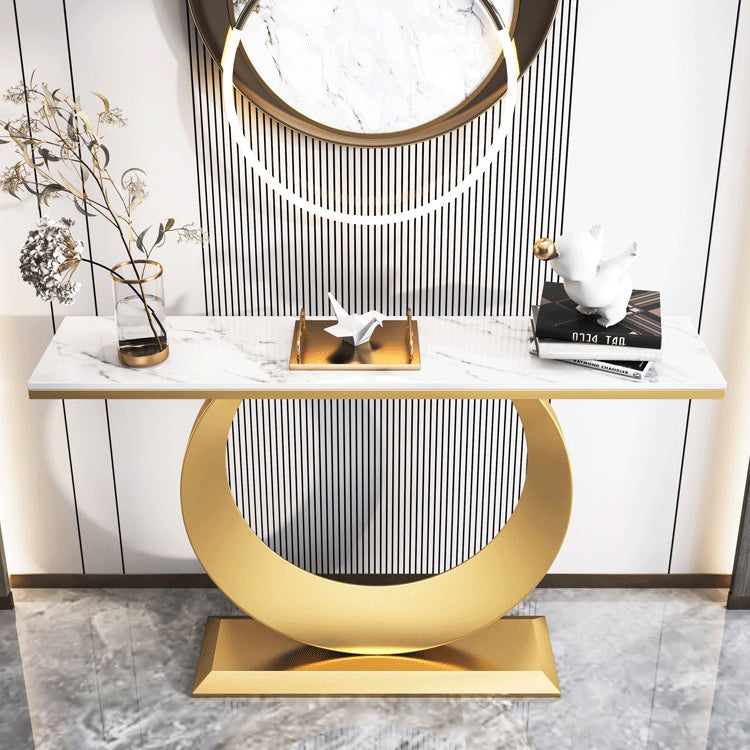 Glam Rectangle Console Table 31.5" Tall Stone Accent Table for Hall