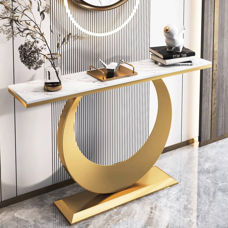 Glam Rectangle Console Table 31.5" Tall Stone Accent Table for Hall
