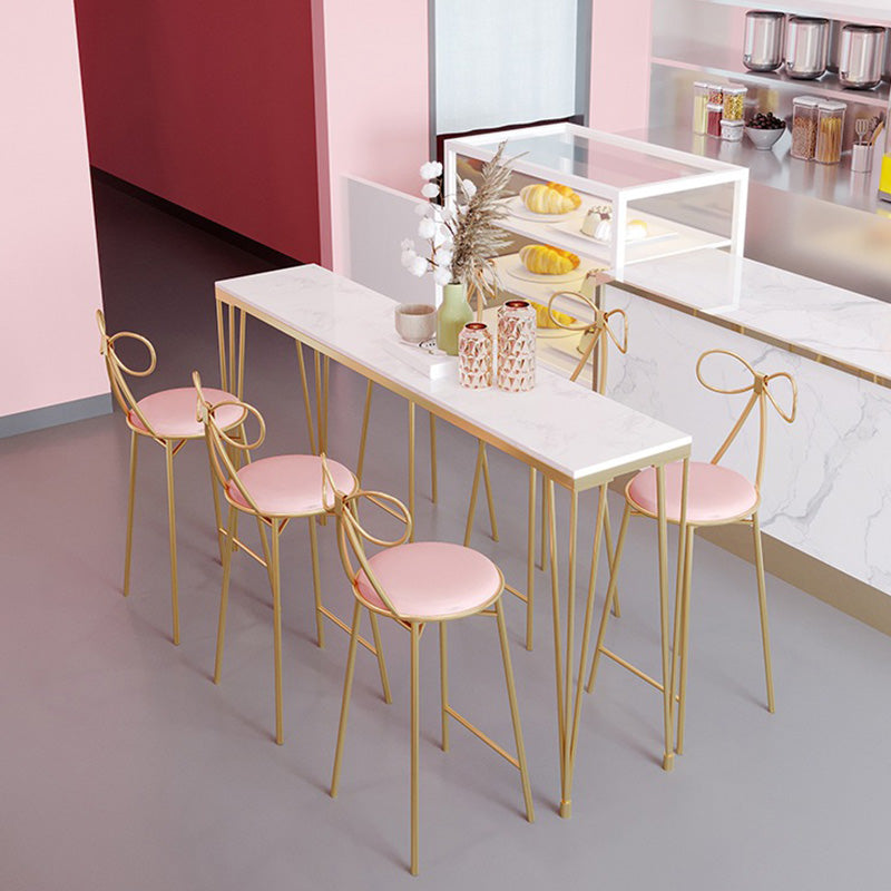 Rectangular Bar Height Table White Faux Marble Top Bistro Pub Table with 4 Legs