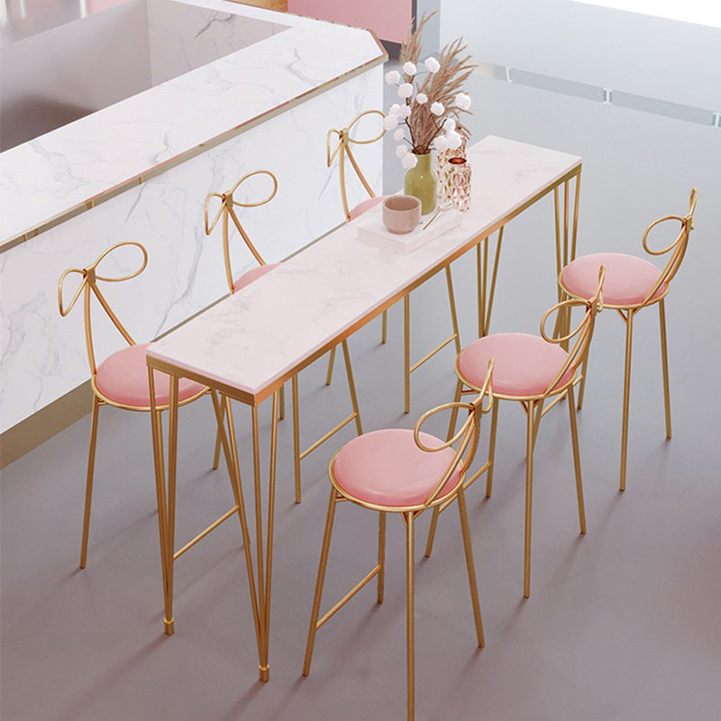 Rectangular Bar Height Table White Faux Marble Top Bistro Pub Table with 4 Legs