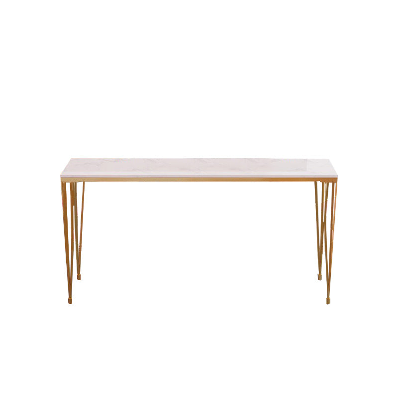 Rectangular Bar Height Table White Faux Marble Top Bistro Pub Table with 4 Legs