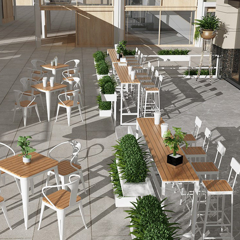 Modern Bar Height Table Metal and Wood Bistro Bar Table with White Base