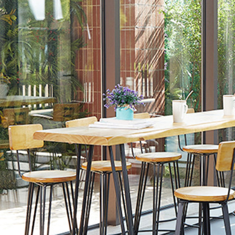 Modern Bar Height Table Solid Wood Top Bistro Pub Table with Metal Legs