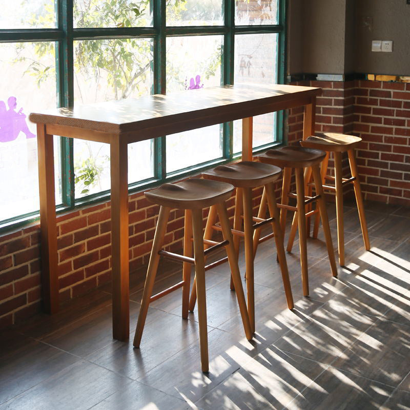 Modern Bar Height Table Solid Wood Top Bistro Pub Table with Wood Legs