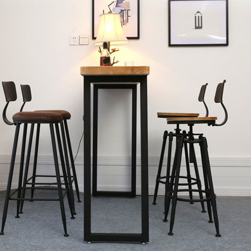 Industrial Counter Height Table Solid Wood Top Pub Table with Metal Base
