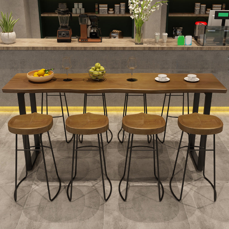Industrial Bar Height Table Solid Wood Top Bistro Table with Sled Base