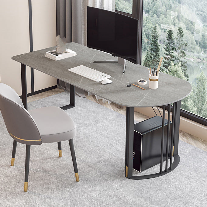 Industrial Half-Circle Office Desk Antique Finish Computer Desk with Metal Legs