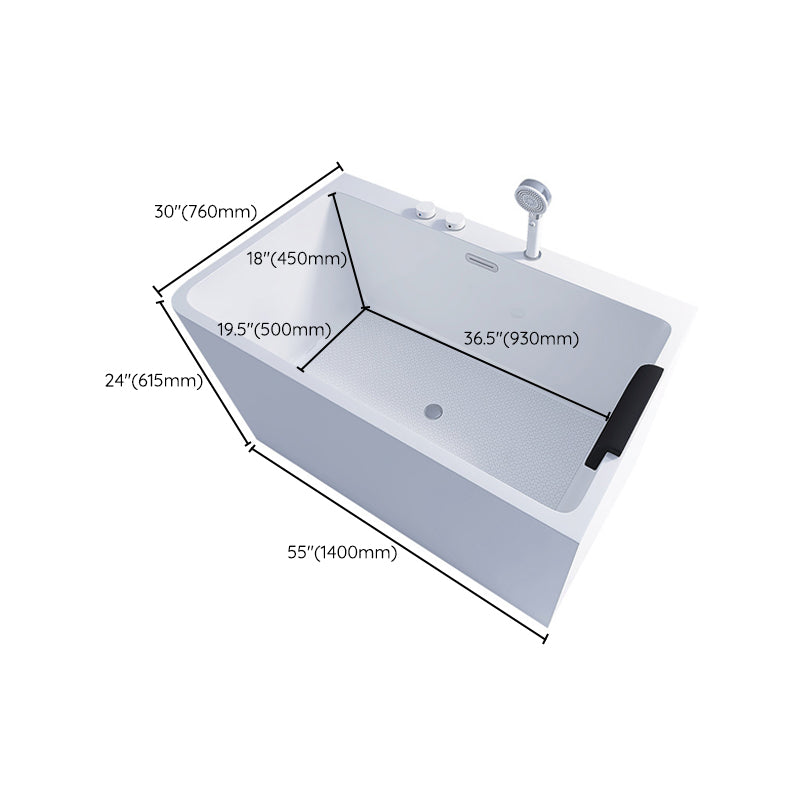 Bathroom Rectangular Bathtub White Acrylic Back to Wall Soaking Tub
