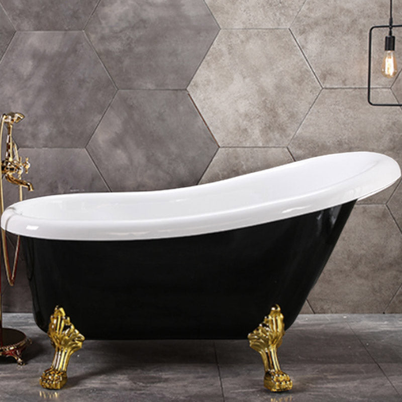 Modern Acrylic Bathtub Back to Wall with Golden Feet and Drain Bath Tub for Bathroom