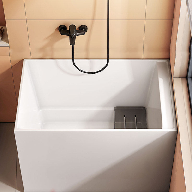 Modern Rectangle White Acrylic Bathtub Back to Wall with Drain Bath Tub
